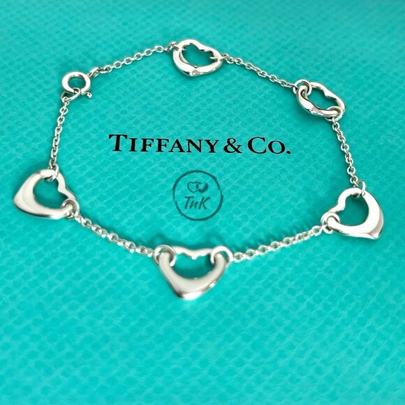Tiffany Elsa Peretti Five Station Open Heart Bracelet - Silver - 7” - Picture 1 of 13